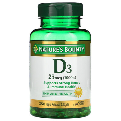 Nature's Bounty D3 Immune Health 25 мкг (1000 МЕ) 350 мягких таблеток с быстрым высвобождением