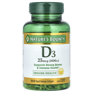 Nature's Bounty, D3, 25 mcg (1000 IU), 350 меки капсули с бързо освобождаване