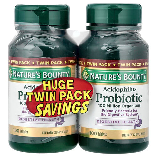 Nature's Bounty, Acidophilus Probiotic, Acidophilus-Probiotikum, Doppelpack, je 100 Tabletten (0,5 mg pro Tablette)