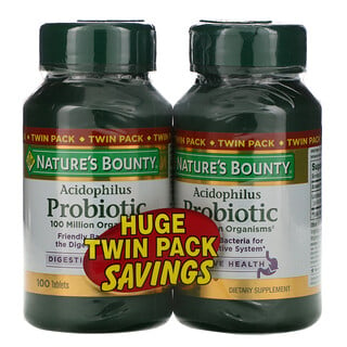 Nature's Bounty, Probióticos acidófilos, paquete doble, 100 tabletas cada uno