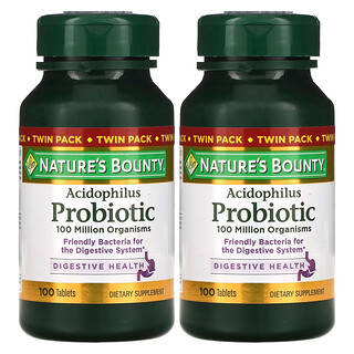 Nature's Bounty, Acidophilus Probiotic, подвійна упаковка, по 100 таблеток (0,5 мг в 1 таблетці)