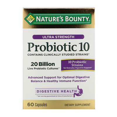 

Nature's Bounty Ultra Strength Probiotic 10, 20 Billion Live Cultures, 60 Capsules