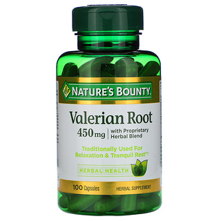 Nature's Bounty, Raíz de valeriana con mezcla de hierbas de propiedad exclusiva, 450 mg, 100 cápsulas