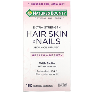 Nature's Bounty, Optimal Solutions, Refuerzo de concentración extra para el cabello, la piel y las uñas, 150 cápsulas blandas de liberación rápida con contenido líquido