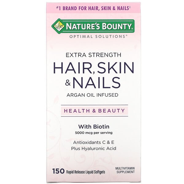 Nature's Bounty, Optimal Solutions с повышенной силой действия,для здоровья волос, кожи и ногтей, 150 капсул с быстрым высвобождением