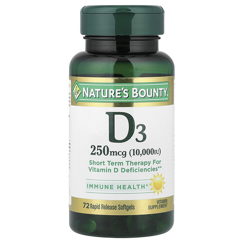 Nature's Bounty, Vitamin D3, 250 mcg (10,000 IU), 72 Rapid Release Softgels