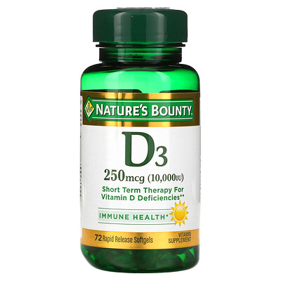 

Nature's Bounty D3, 250 мкг (10000 МЕ), 72 мягких капсул быстрого действия