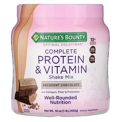 Nature's Bounty Optimal Solutions, Смесь для приготовления напитков, богатая протеинами и витаминами, изысканный шоколад, 16 унций (453 г)