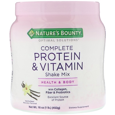 Nature's Bounty Optimal Solutions, коктейль с полноценными набором протеина и витаминов, со вкусом ванили, 453 г (16 унций)