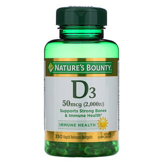 Nature's Bounty, витамин D3, 50 мкг (2000 МЕ), 350 капсул
