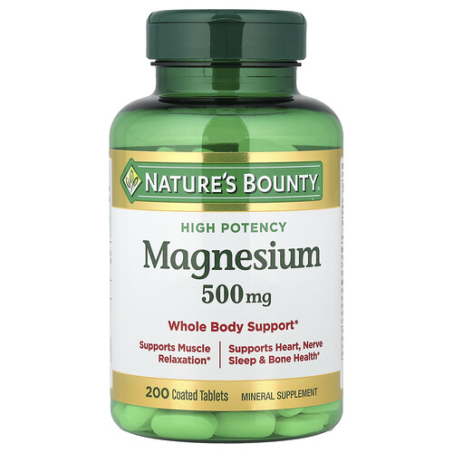 Nature's Bounty, Magnesium, High Potency, Magnesium, hohe Wirksamkeit, 500 mg, 200 beschichtete Tabletten