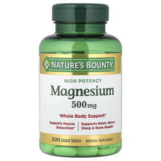 Nature's Bounty, Magnesio, Alta potencia, 500 mg, 200 comprimidos recubiertos