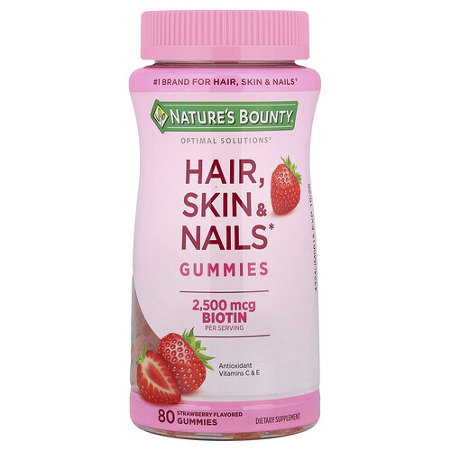 Nature's Bounty, Optimal Solutions®, Hair, Skin & Nails Gummies, Fruchtgummis für Haare, Haut und Nägel, Erdbeere, 80 Fruchtgummis