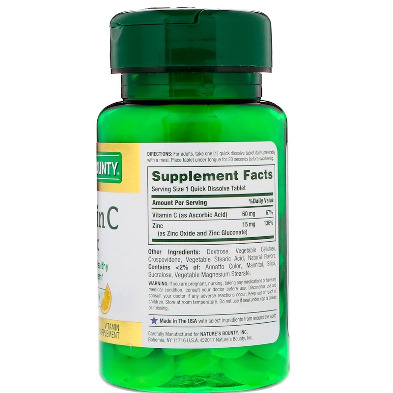 Nature's Bounty, Vitamin C + Zinc, Natural Citrus Flavor, 60 Quick