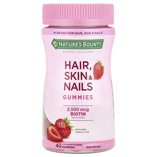 Nature's Bounty, Optimal Solutions®, jeleuri pentru păr, piele și unghii, căpșuni, 40 de jeleuri