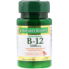 Nature's Bounty, B-12, Natural Cherry Flavor, 2,500 mcg, 75 Quick Dissolve Tablets