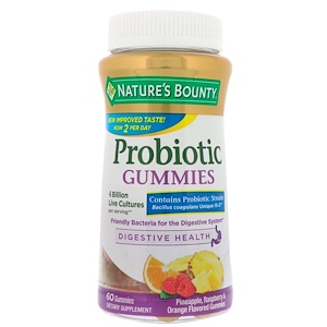 Nature's Bounty, Жевательные таблетки с пробиотиком, 4 миллиарда, Ананас, малина и апельсин, 60 жевательных таблеток