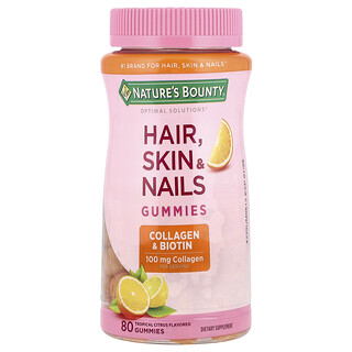 Nature's Bounty, Optimal Solutions®, Hår-, hud- og neglegummier, tropisk sitrus, 80 gummier