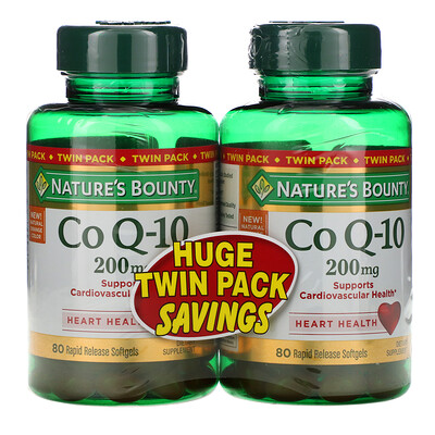 Nature's Bounty Коэнзим Q10, двойная упаковка, 200 мг, по 80 мягких таблеток с быстрым высвобождением каждая