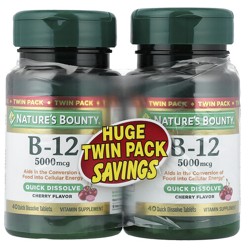 Nature's Bounty, B-12, Kirsche, 5.000 mcg, Zweierpackung, je 40 Schnellauflösungstabletten