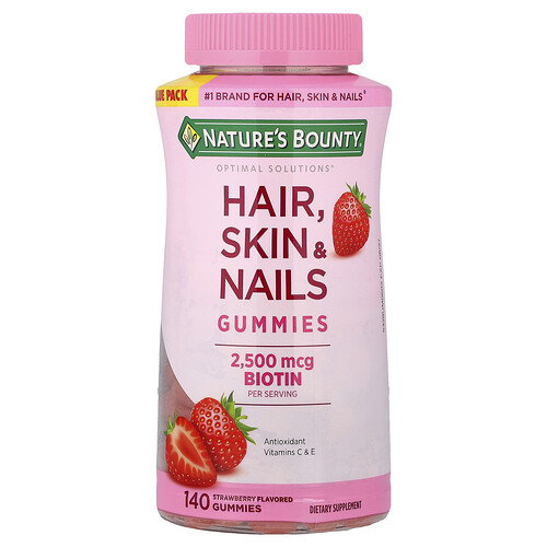 Nature's Bounty, Optimal Solutions®, Hair, Skin & Nails Gummies, Fruchtgummis für Haare, Haut und Nägel, Erdbeere, 140 Fruchtgummis