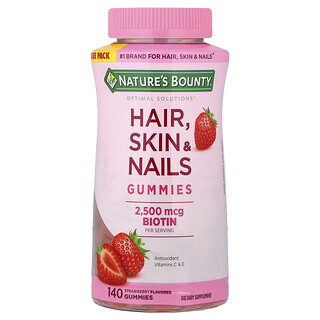 Nature's Bounty, Optimal Solutions®, Jeleuri pentru păr, piele și unghii, Căpșuni, 140 Jeleuri