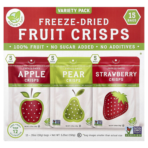 Nature's Turn Nature's Turn, Freeze-Dried Fruit Crisps, Lunchbox Snack Variety Pack, 15 Bags, 0.35 oz (10 g) Each