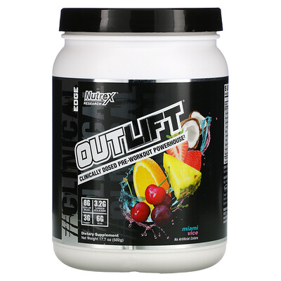 

Nutrex Research, Outlift, Clinically Dosed Pre-Workout Powerhouse, Miami Vice, 17.7 oz (502 g)