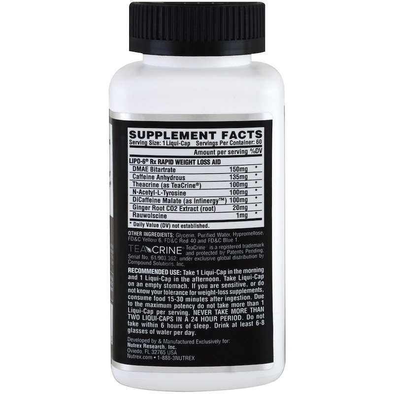 Nutrex Research, LIPO6 Rx, Rapid Weight Loss Aid, Maximum Strength, 60