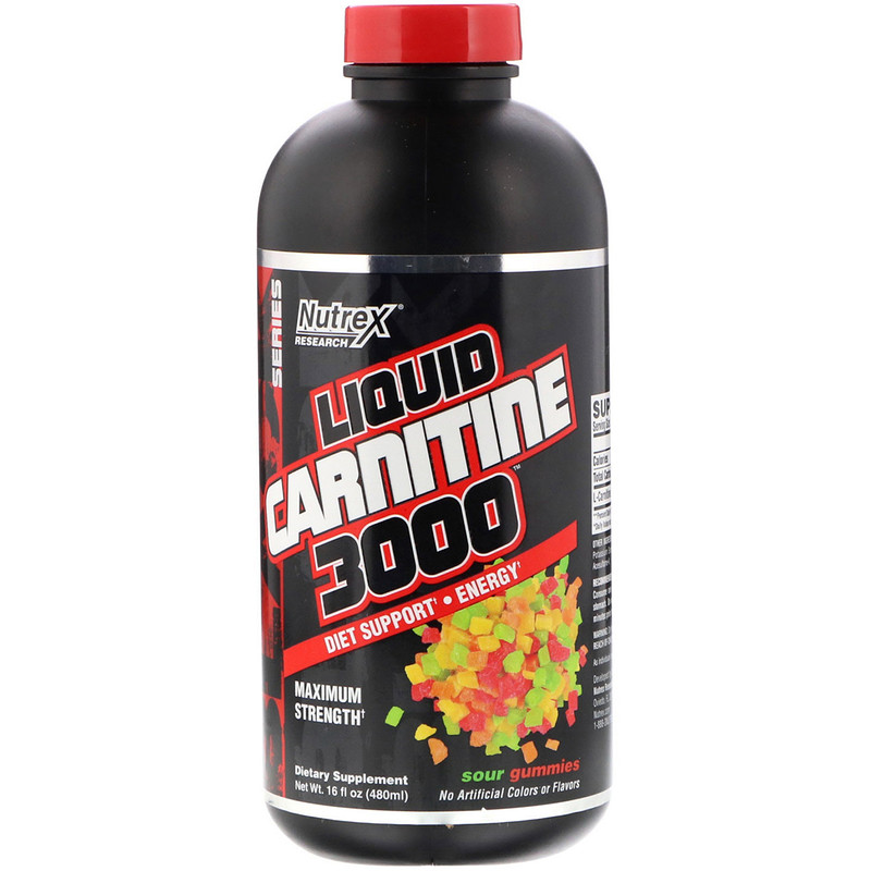 Nutrex Research, Liquid Carnitine 3000, Sour Gummies, 16 fl oz (480 ml