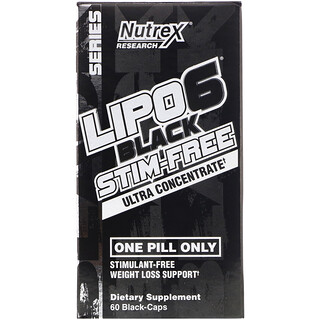 Nutrex Research, Lipo-6 الأسود الخالي من المحفزات، فائق التركيز، 60 كبسولة سوداء