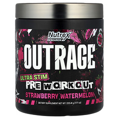 Outrage, Ultra Stim, перед тренуванням, полуниця та кавун, 220,41 г (7,77 унції)