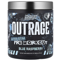Outrage, Ultra Stim Pre Workout, блакитна малина, 198,66 г (7,01 унції)
