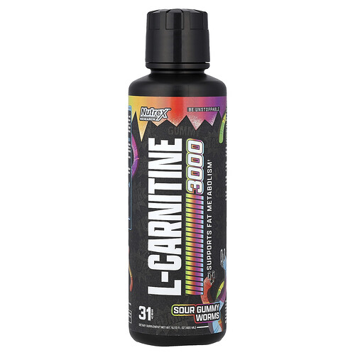 Nutrex Research L-Carnitine 3000, Sour Gummy Worms, 15.72 fl oz (465 ml)