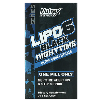 Nutrex Research LIPO-6 Black Nighttime, ультраконцентрат, 30 черных капсул
