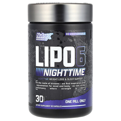 Nutrex Research, LIPO 6®, Suplemento nocturno para favorecer la pérdida de peso y el sueño, 30 cápsulas