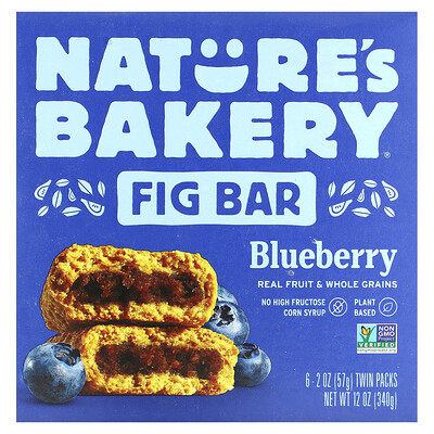 Nature's Bakery Инжирный батончик, голубика, 6 двойных пакетиков по 57 г (2 унции)