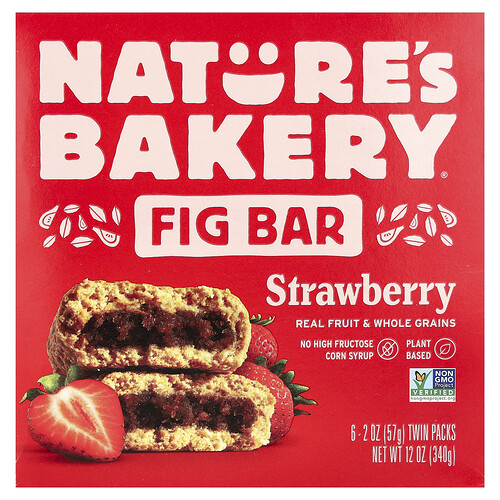 Nature's Bakery, Μπάρα Σύκου, Φράουλα, 6 Διπλές Συσκευασίες, 57 γρ. η καθεμία
