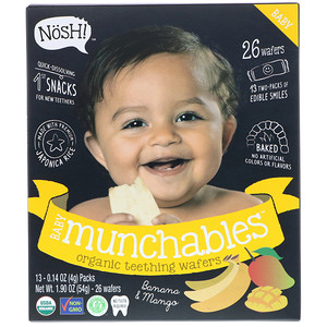 Отзывы о NosH!, Baby Munchables, Organic Teething Wafers, Banana & Mango, 13 Packs, 0.14 oz (4 g) Each