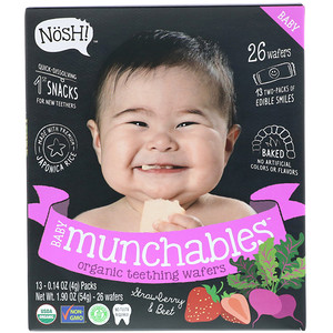 Отзывы о NosH!, Baby Munchables, Organic Teething Wafers, Strawberry & Beet, 13 Packs, 0.14 oz (4 g) Each