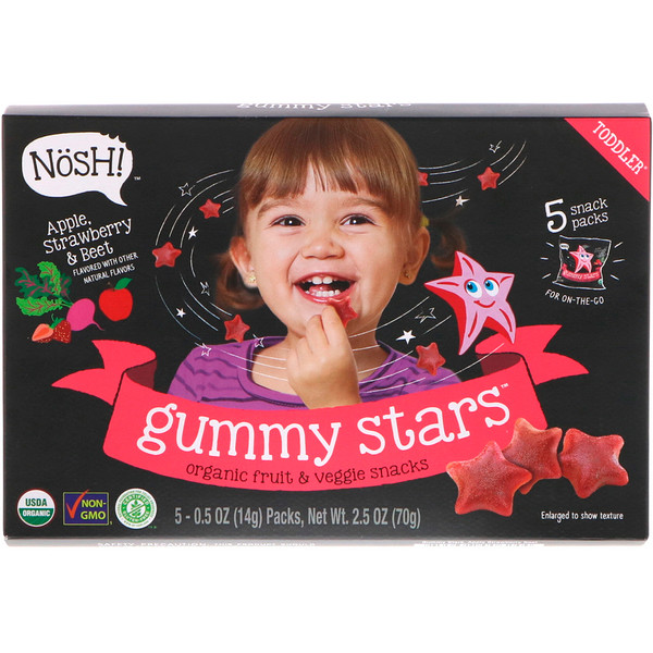 NosH!, Toddler Gummy Stars, Organic Fruit & Veggie Snacks, Apple