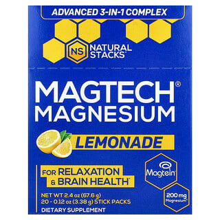Natural Stacks, MagTech® Magnésio, limonada, 20 embalagens de bastones, 3,38 g (0,12 oz) cada