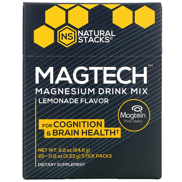 MagTech, Magnesium Drink Mix, Lemonade, 20 Stick Packs, 0.11 oz (3.23 g) Each