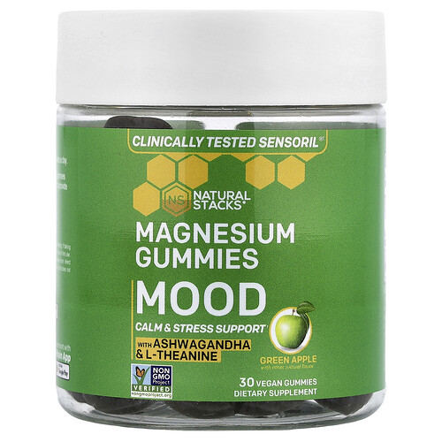 Natural Stacks Magnesium Gummies, Mood, Green Apple, 30 Vegan Gummies