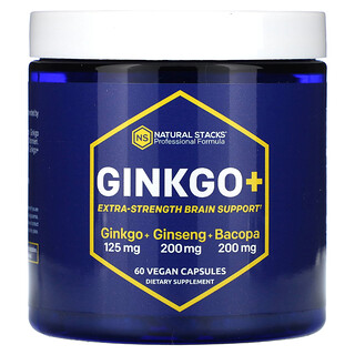 Natural Stacks, Ginkgo +, Refuerzo cerebral con concentración extra, 60 cápsulas veganas