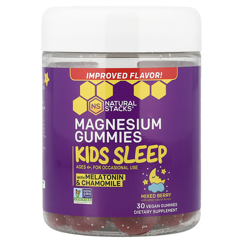 Natural Stacks, Magnesium Gummies, Magnesium-Fruchtgummis, Schlaf für Kinder, ab 4 Jahren, Beerenmischung, 30 vegane Fruchtgummis