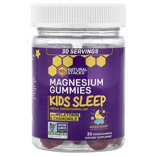 Natural Stacks, Gomas de Magnésio, Kids Sleep, A Partir de 4 Anos, Frutos Silvestres Mistos, 30 Gomas Veganas
