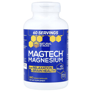 Natural Stacks, MagTech®, магний, 180 веганских капсул (66,6 мг в 1 капсуле)