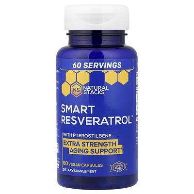 Natural Stacks, Smart Resveratrol™, Suplemento para favorecer el envejecimiento saludable, 60 cápsulas veganas