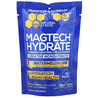 Natural Stacks, MagTech®, Hidratación, Sandía y lima, 14 sobrecitos, 9,3 g (0,33 oz) cada uno